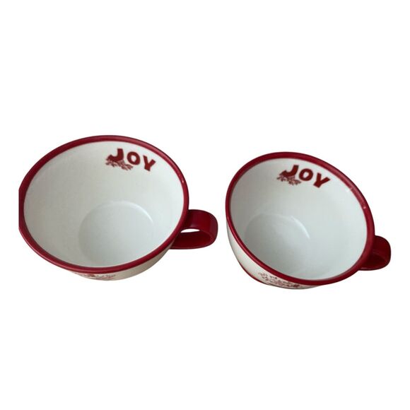 Starbucks Holiday 2007 “JOY” Mug Set of 2 Red Rim 10 oz Santa Stocking Cups - Picture 3 of 6